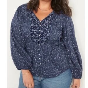 Old Navy Oversized mixed print ballon sleeves peasant top cottage farm boho